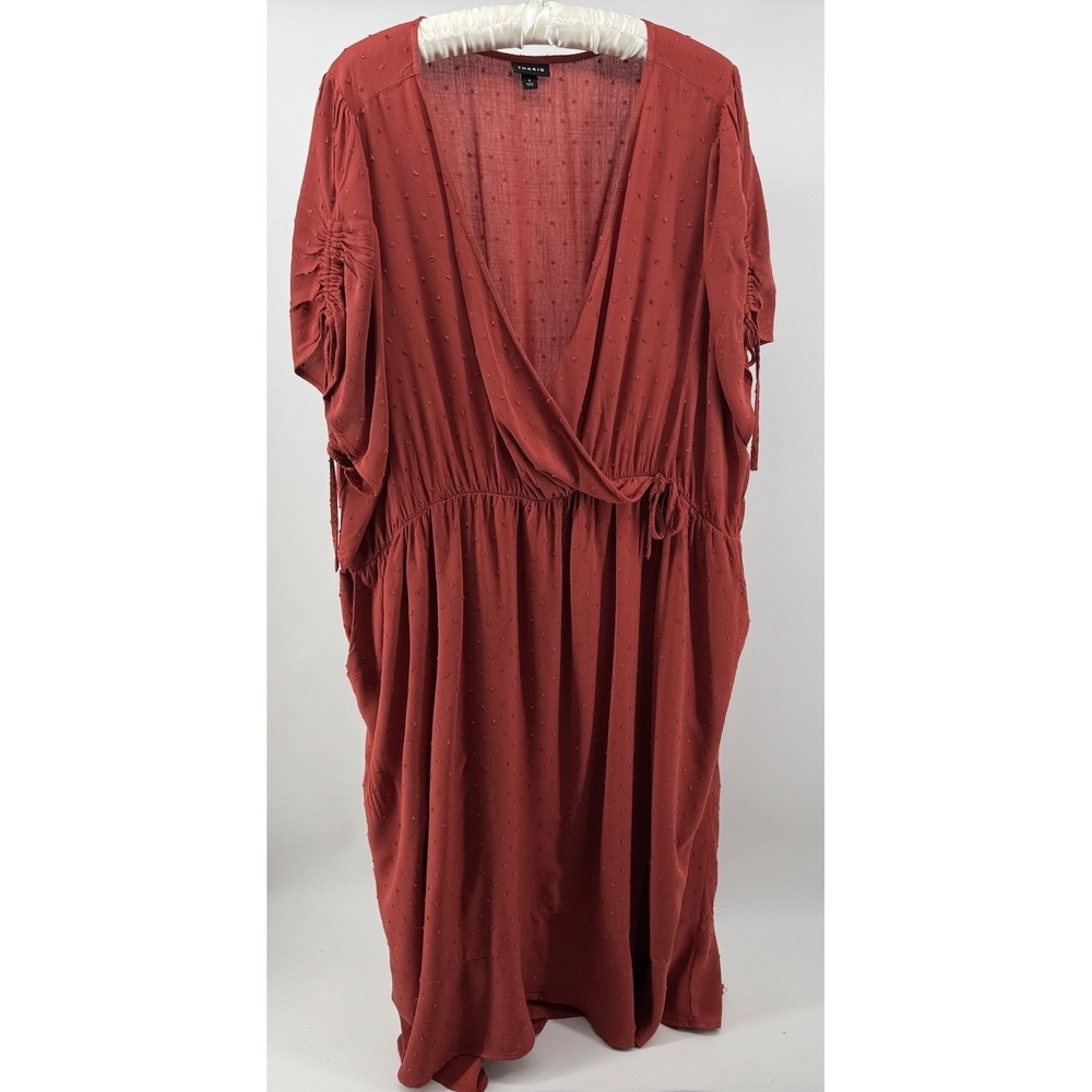 Torrid Women's Rust Swiss Dot Faux Wrap Maxi Dress Plus Size 4 (26/28)